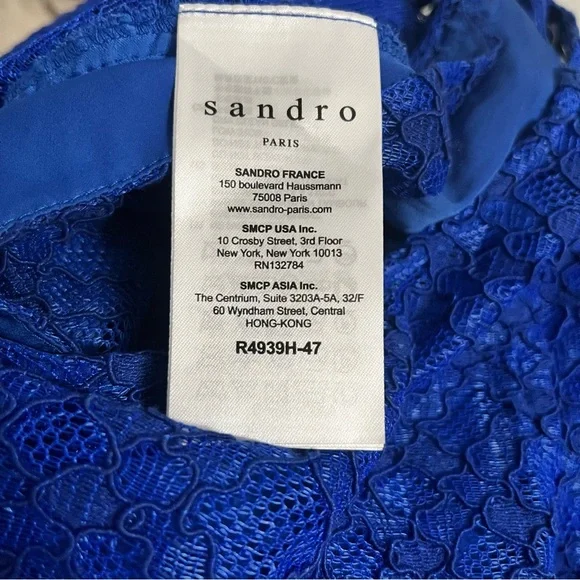 Sandro Paris Mikka Lace Dress Blue Tie Back Mini Fit & Flare Party Cocktail - Picture 9 of 11